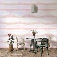 Close-up of a pink and purple cloud mural

