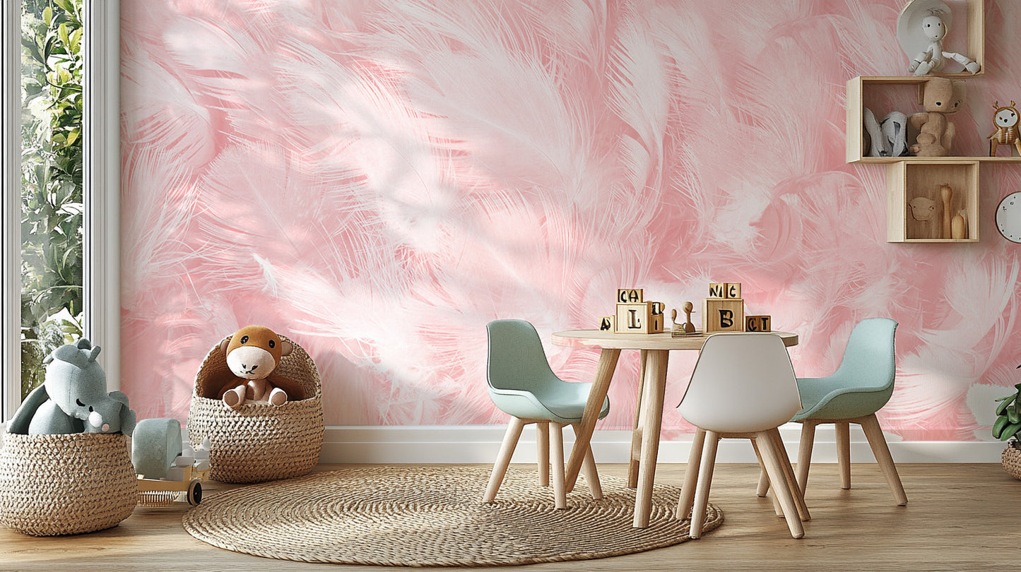 Soft feather wallpaper with pink hues