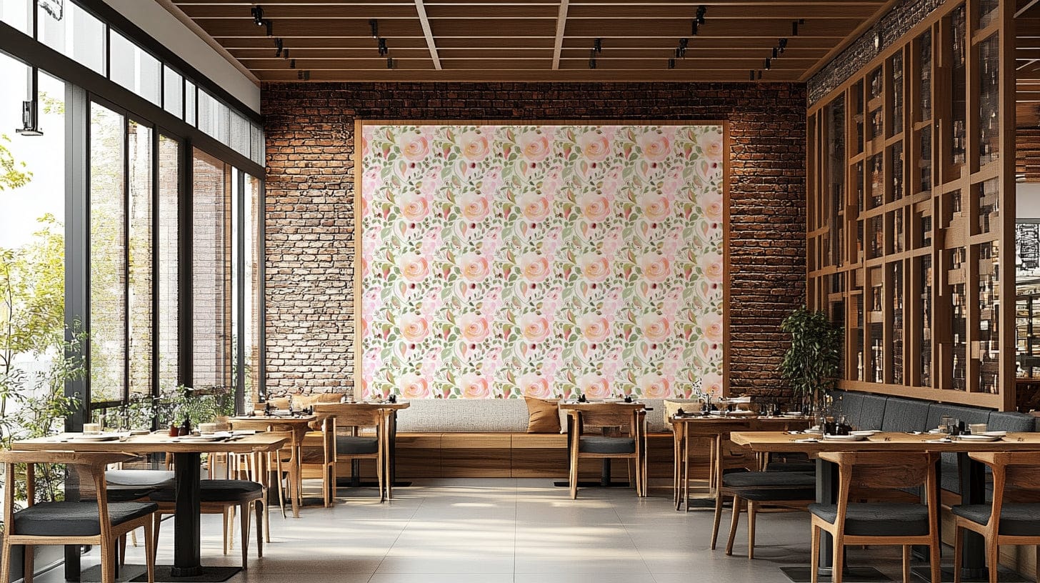A contemplative watercolor floral wallpaper mural for a feature wall.

