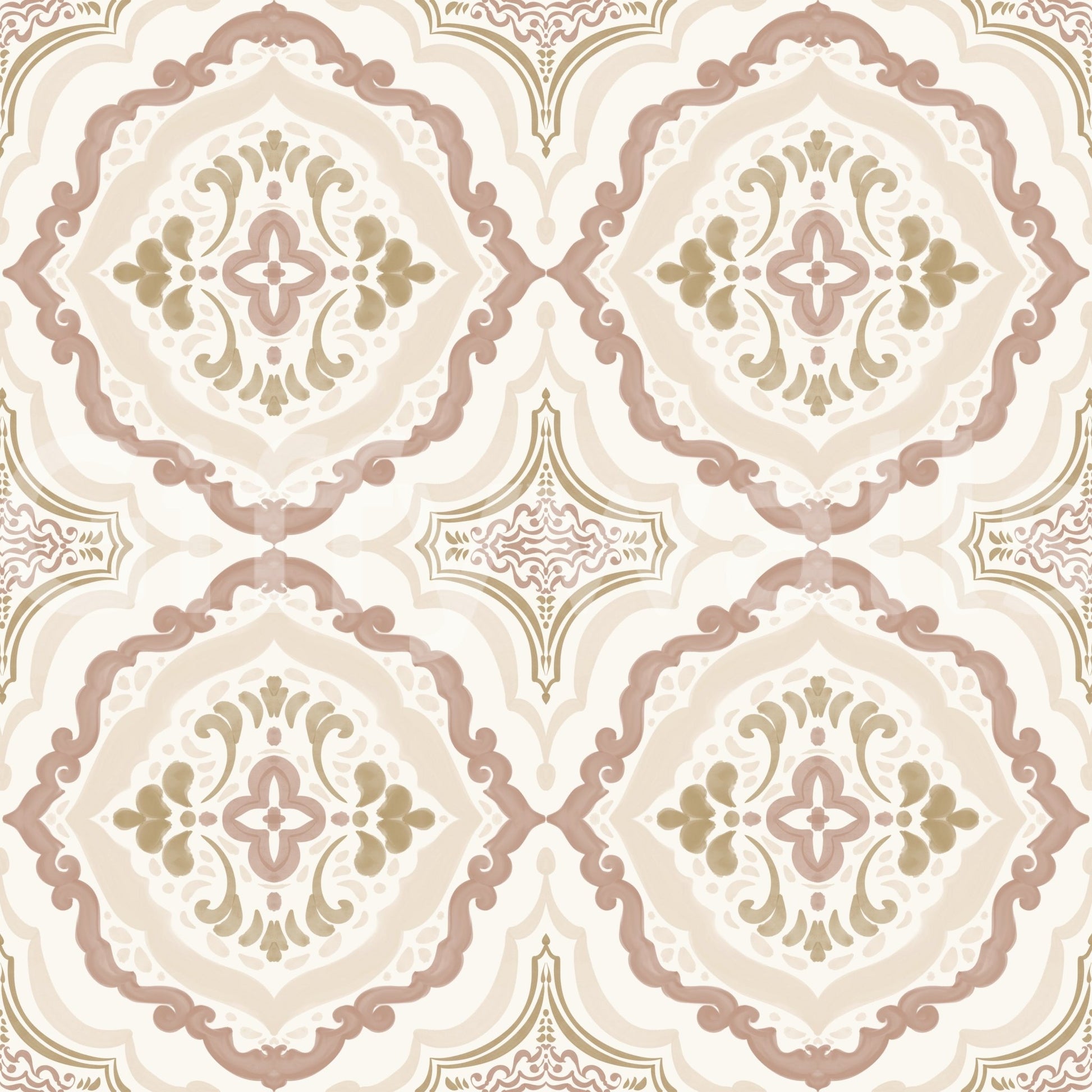 Rustic clay style soft sienna Mediterranean tile wallpaper design.
