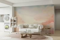Soft Sky Serenity Wall Mural providing a clean backdrop for a minimalist studio apartment.