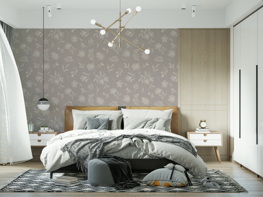 Soft Taupe Flora rustic watercolor peel and stick wallpaper