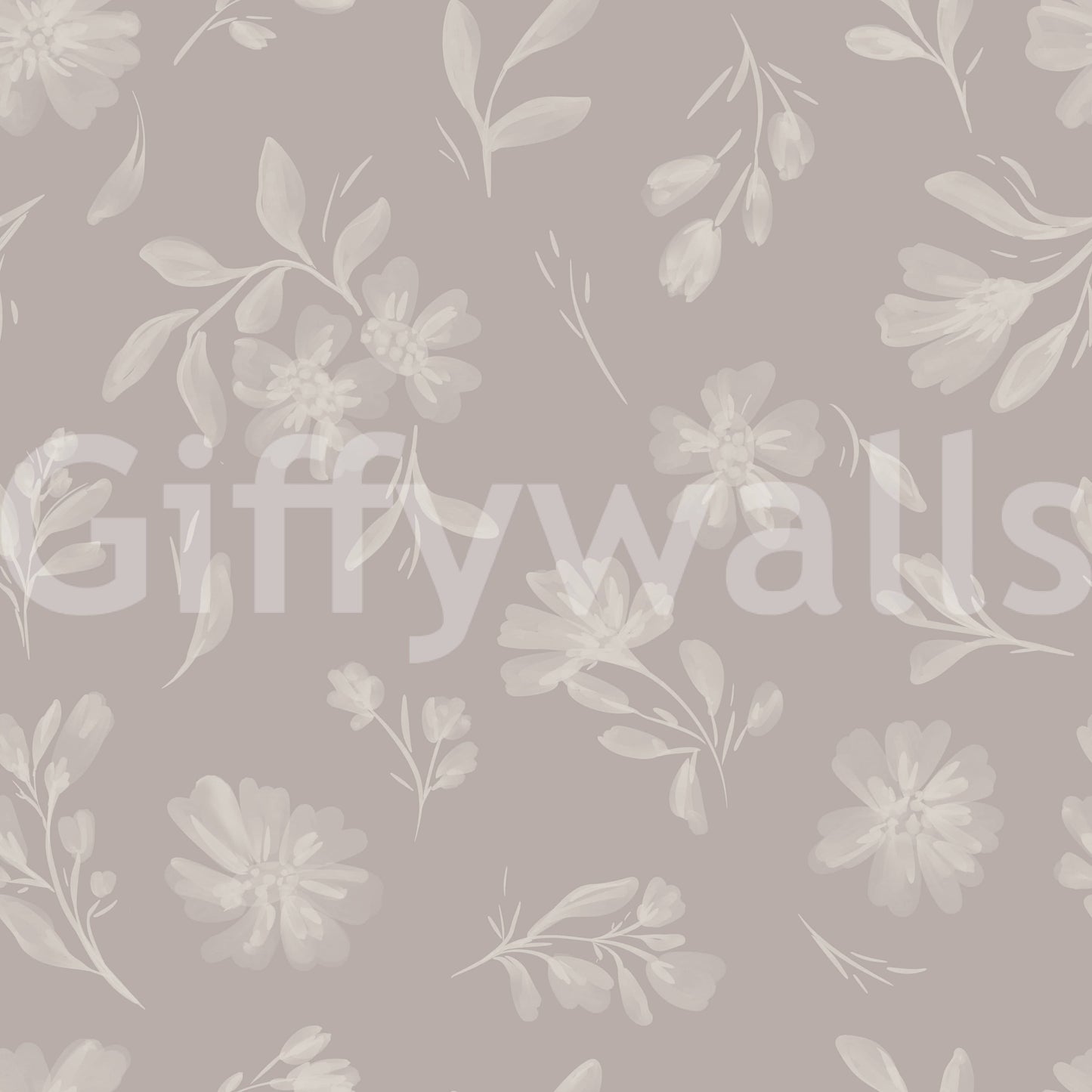 Organic leaf illustrations cover Soft Taupe Florals wallpaper mural.