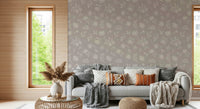 Soft Taupe Florals wallpaper mural enhances serene bedroom interiors.