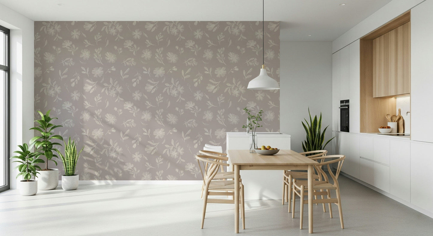Soothing garden aesthetic for Soft Taupe Florals wallpaper mural.