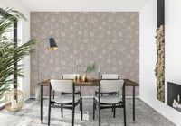 Modern rustic charm within Soft Taupe Florals wallpaper mural.