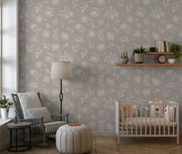 Soft Taupe Florals peel and stick wallpaper mural art.