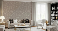 Soft Taupe Florals wallpaper mural featuring delicate cream blossoms.