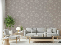 Earthy neutral tones define Soft Taupe Florals wallpaper mural.
