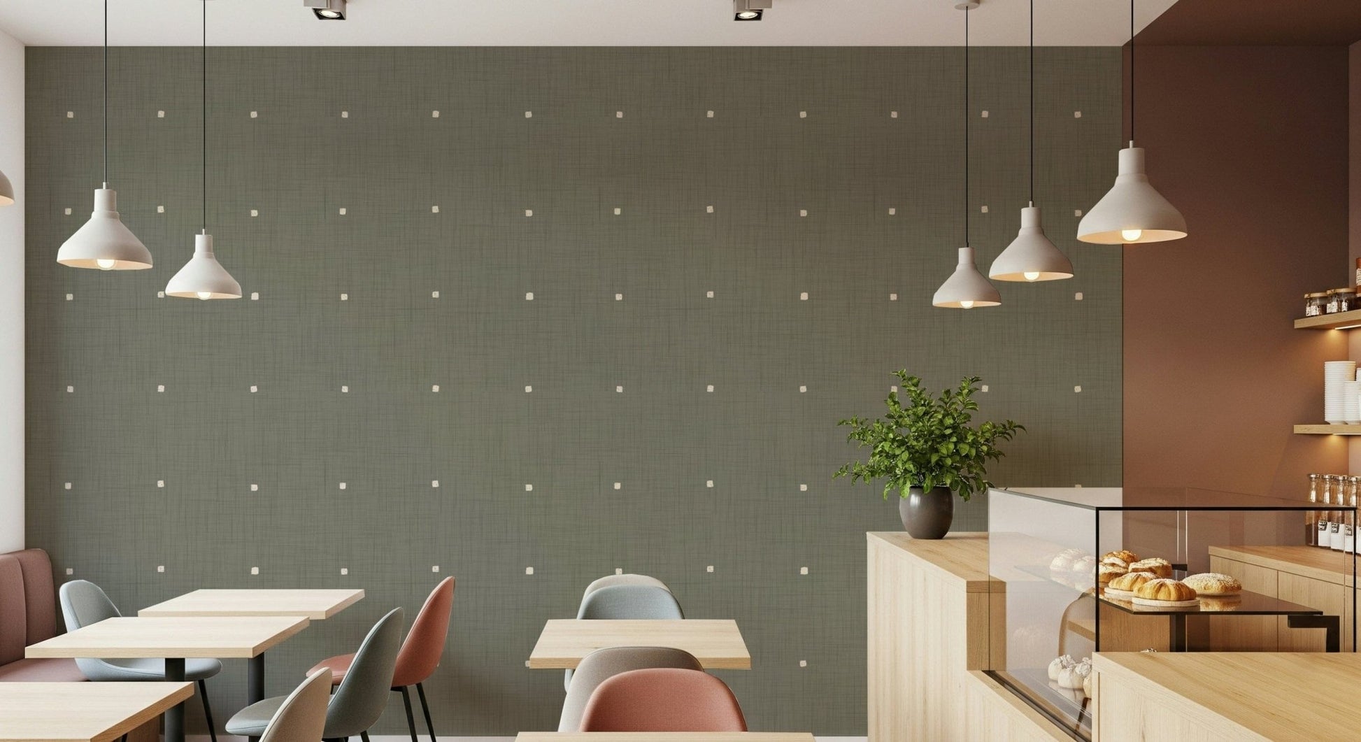 Modern geometric squares mural soft neutral home décor.