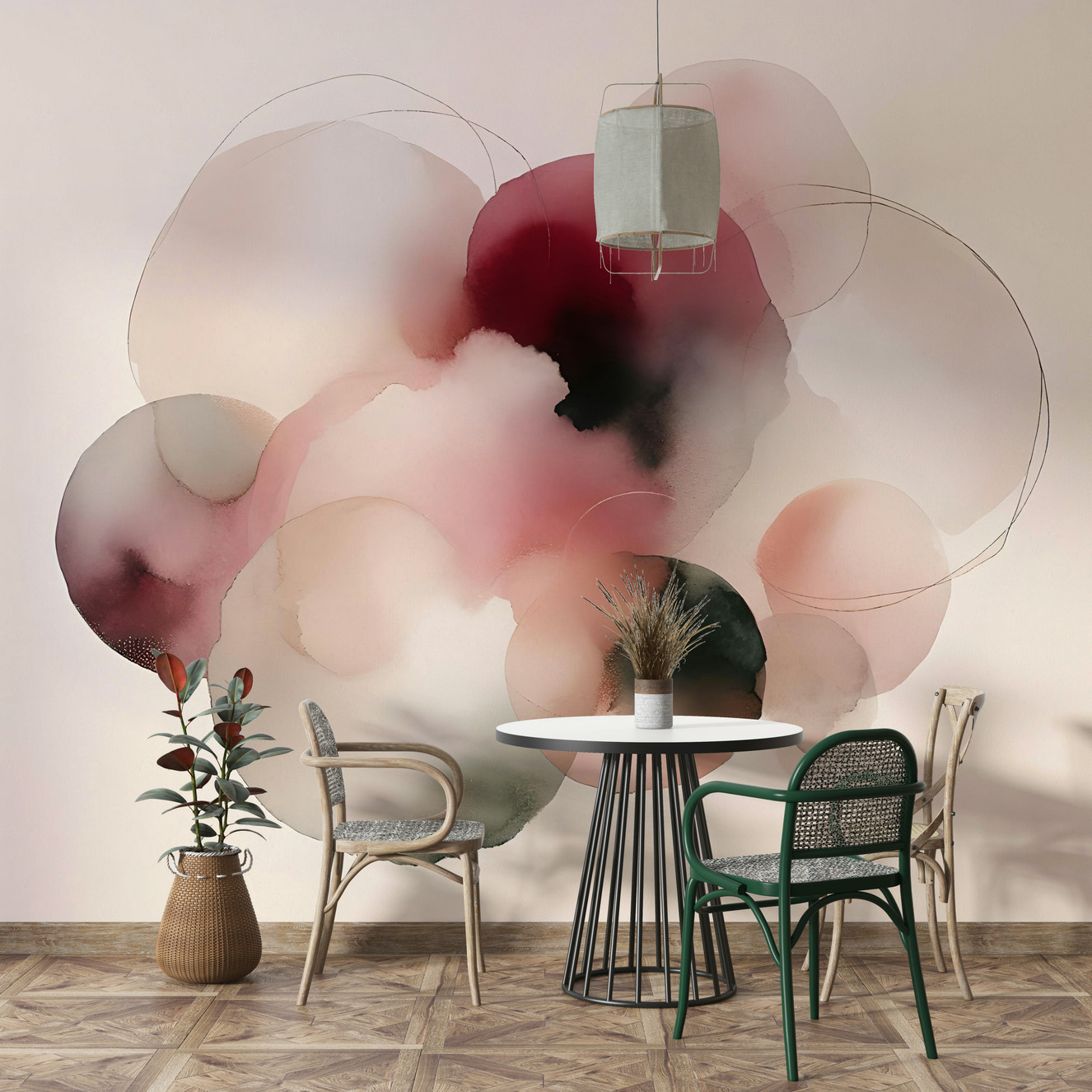 Soft Tones Artistic Flow Wall Mural in a modern apartment living room with neutral decor.