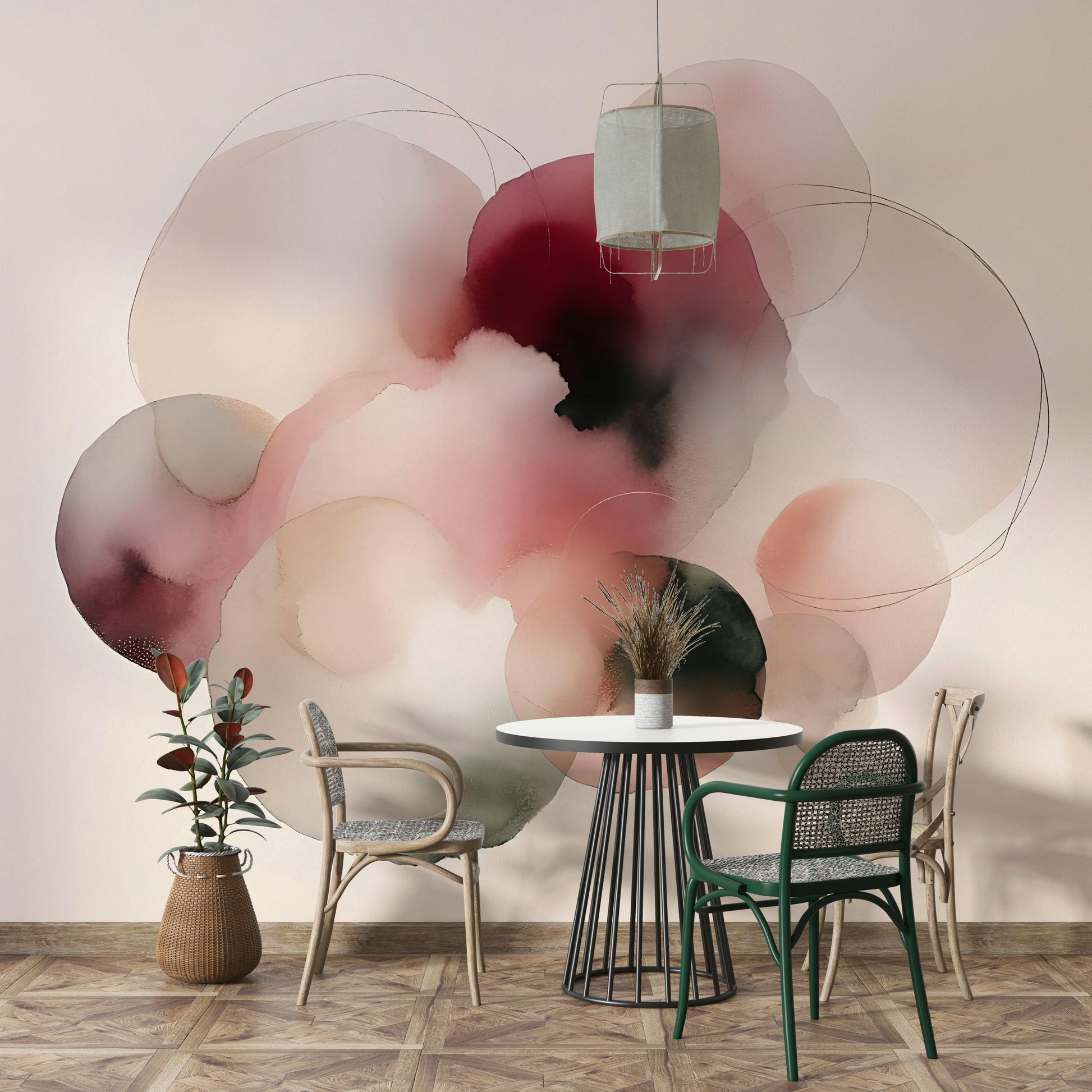 Soft Tones Artistic Flow Wall Mural in a modern apartment living room with neutral decor.