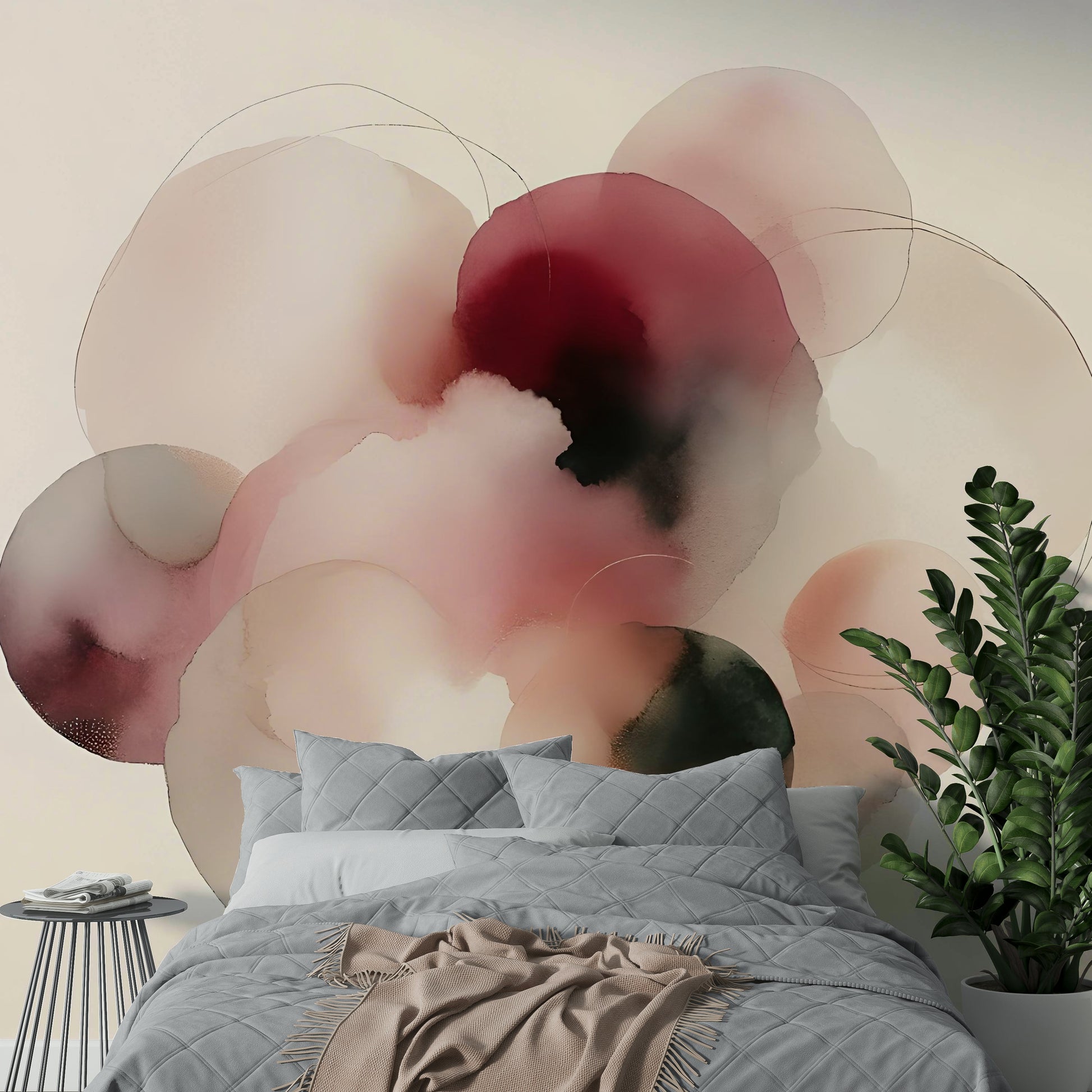 Soft Tones Artistic Flow Wall Mural used as a backdrop for a contemporary dining area.