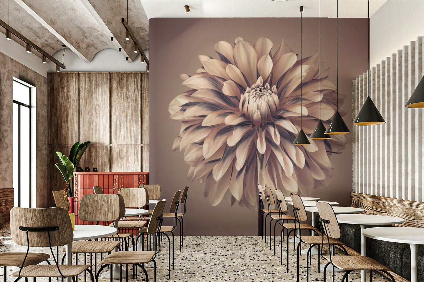 Soft pastel pink wall decor with white wildflower accents.