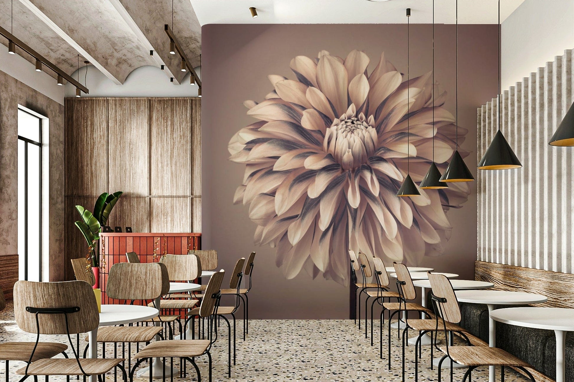 Soft pastel pink wall decor with white wildflower accents.