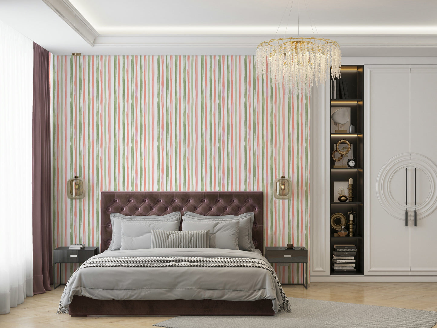 A graceful subtle stripe wall mural in soft, vibrant tones.

