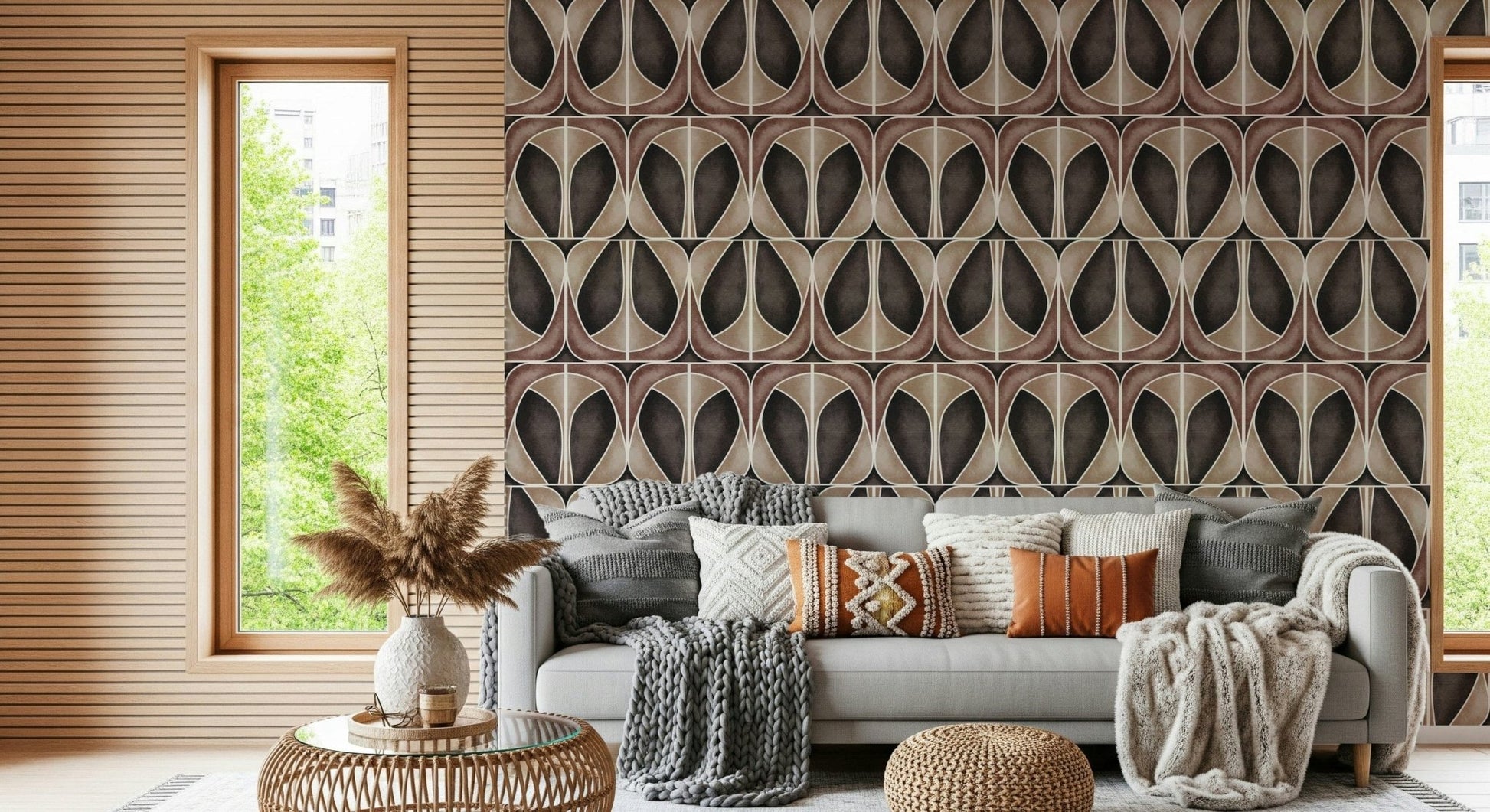 Abstract Softy Dèco Geometries wall mural in espresso shades.