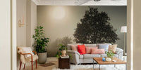 Serene and powerful solitary tree wall mural for a calming room.

