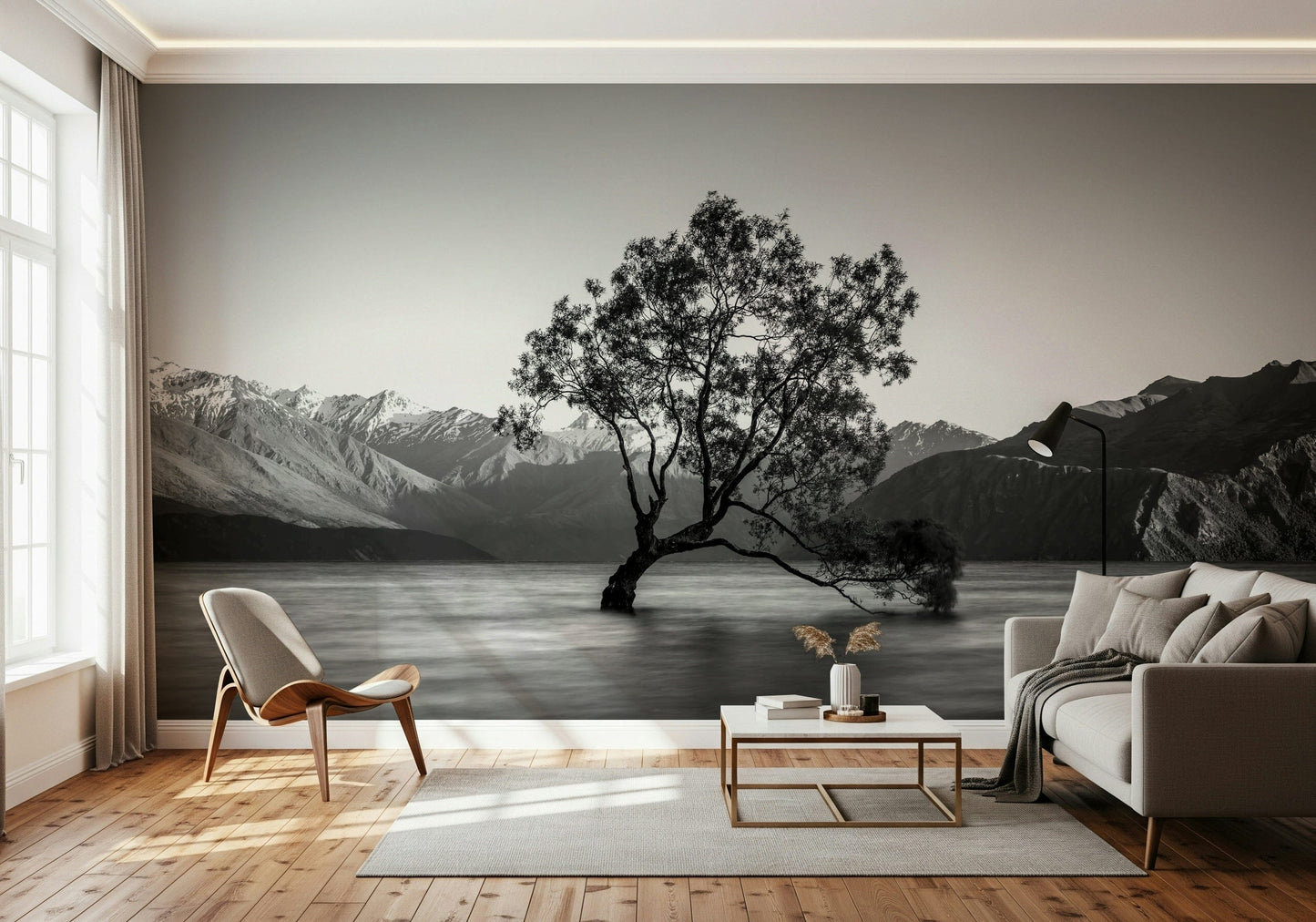 Solitary Woodland wall decor capturing quiet isolation of nature in grayscale.