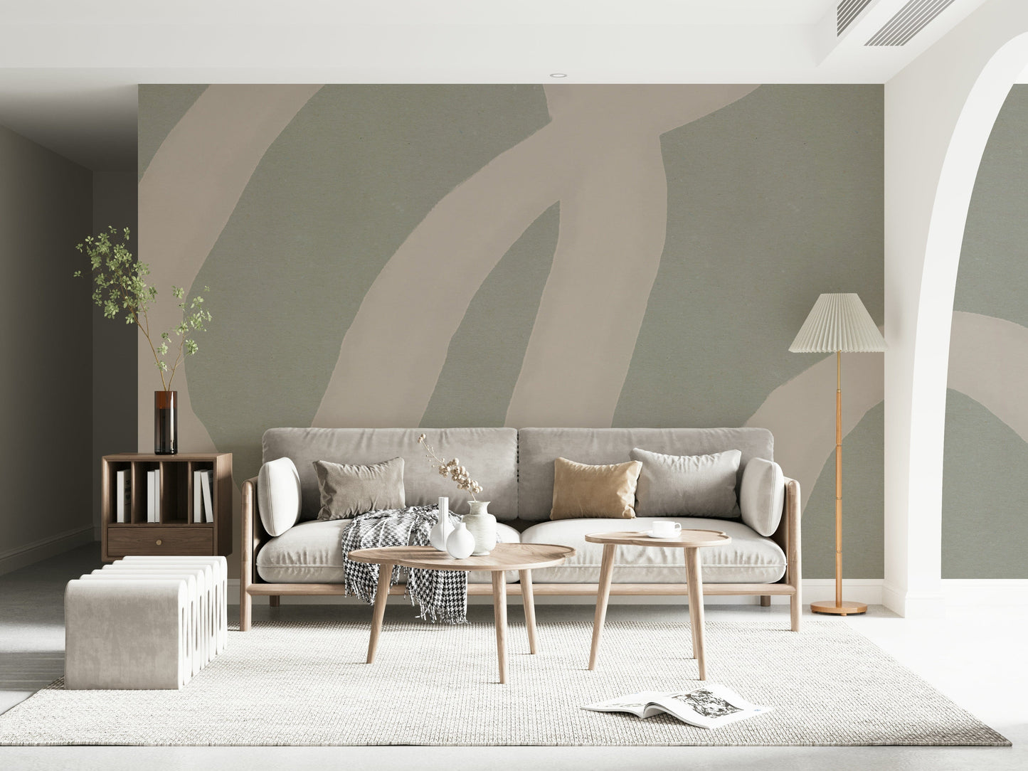 An artistic soft focus mural on minimalist wallpaper.