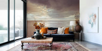 Wide angle shoreline perspective on Soothing Seashore wall mural for depth