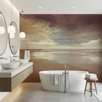 Soft sunset colors reflected on water in Soothing Seashore wall covering