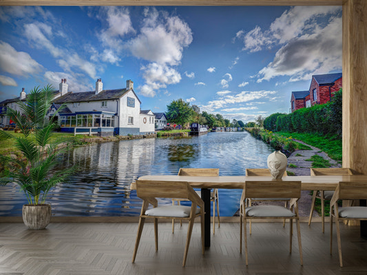 The peel and stick wallpaper showing realistic water textures.

