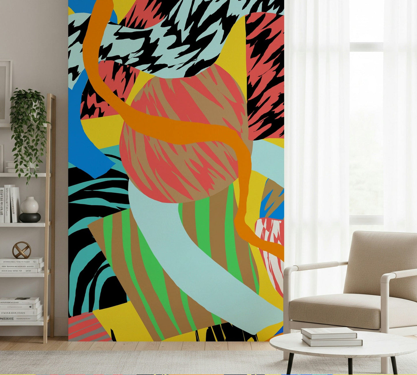 A peaceful abstract green mural on decorative wallpaper.

