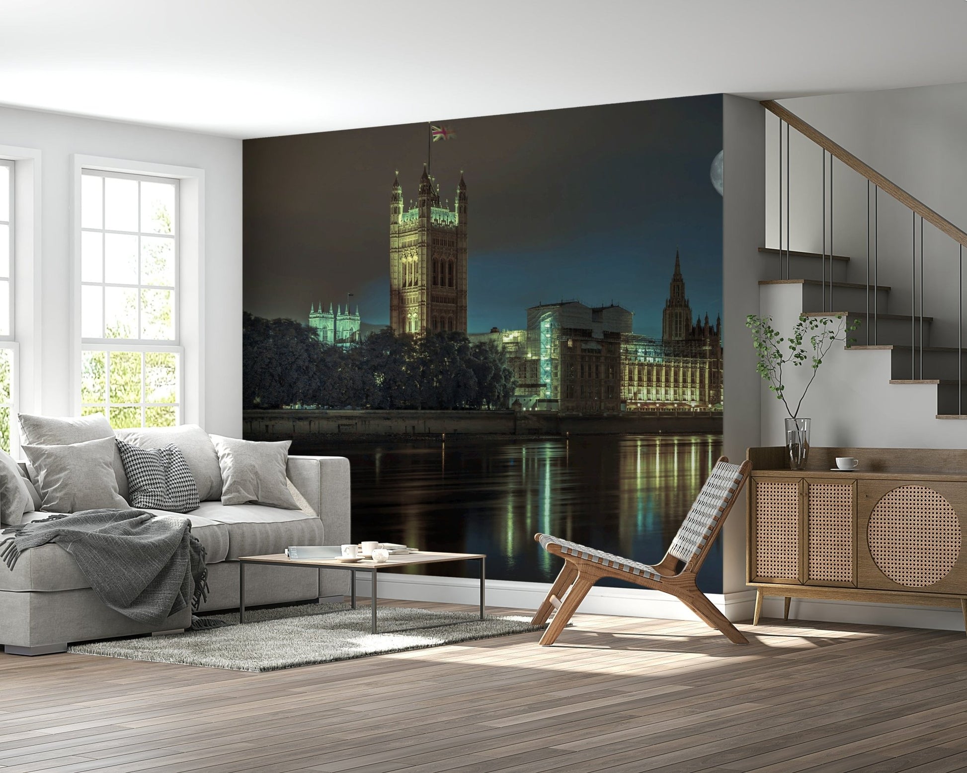 Sci-fi Spectra lights wall mural, futuristic glow.
