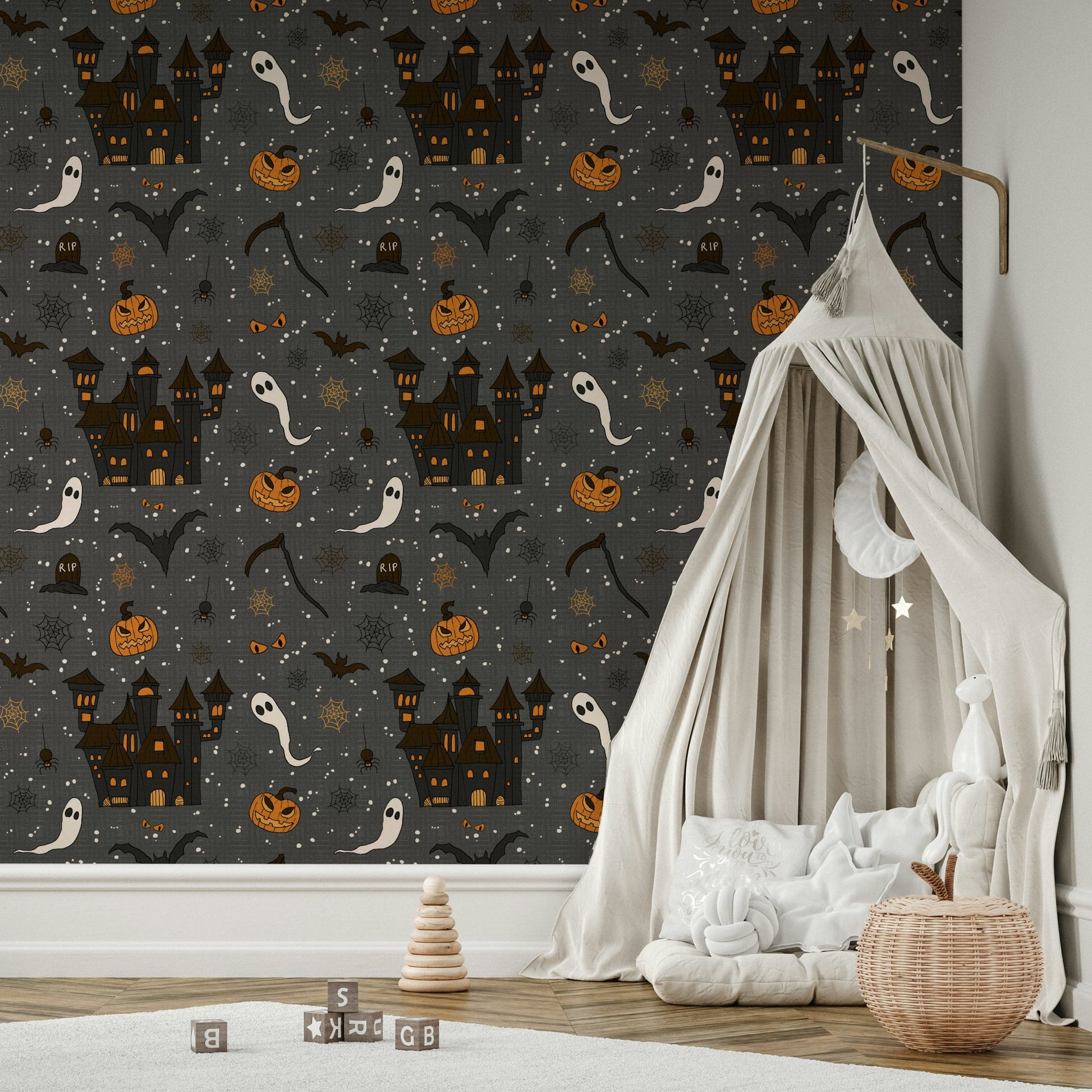 Phantom Castle Graveyard Gray gothic wallpaper.
