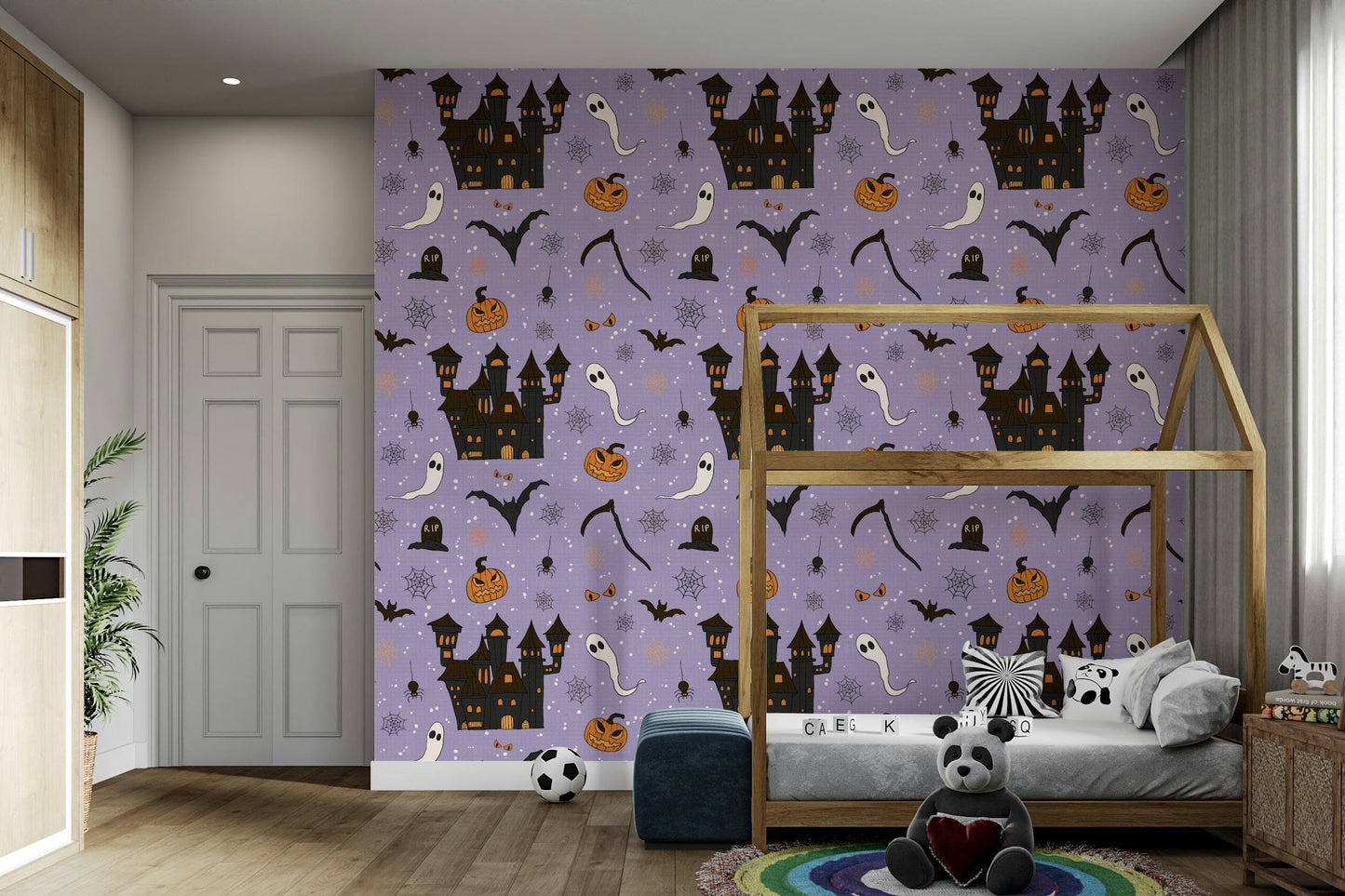 Phantom Castle Foggy Lavender creepy wall covering.
