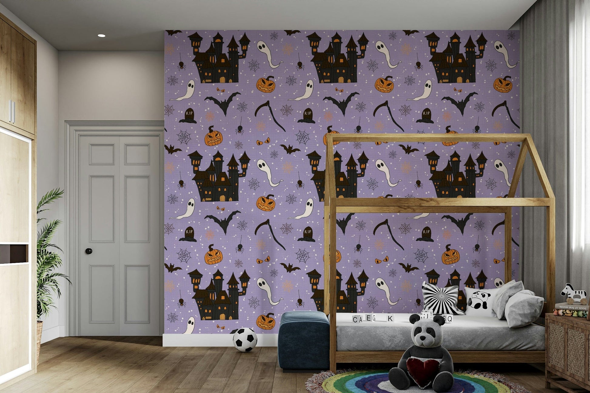 Phantom Castle Foggy Lavender creepy wall covering.
