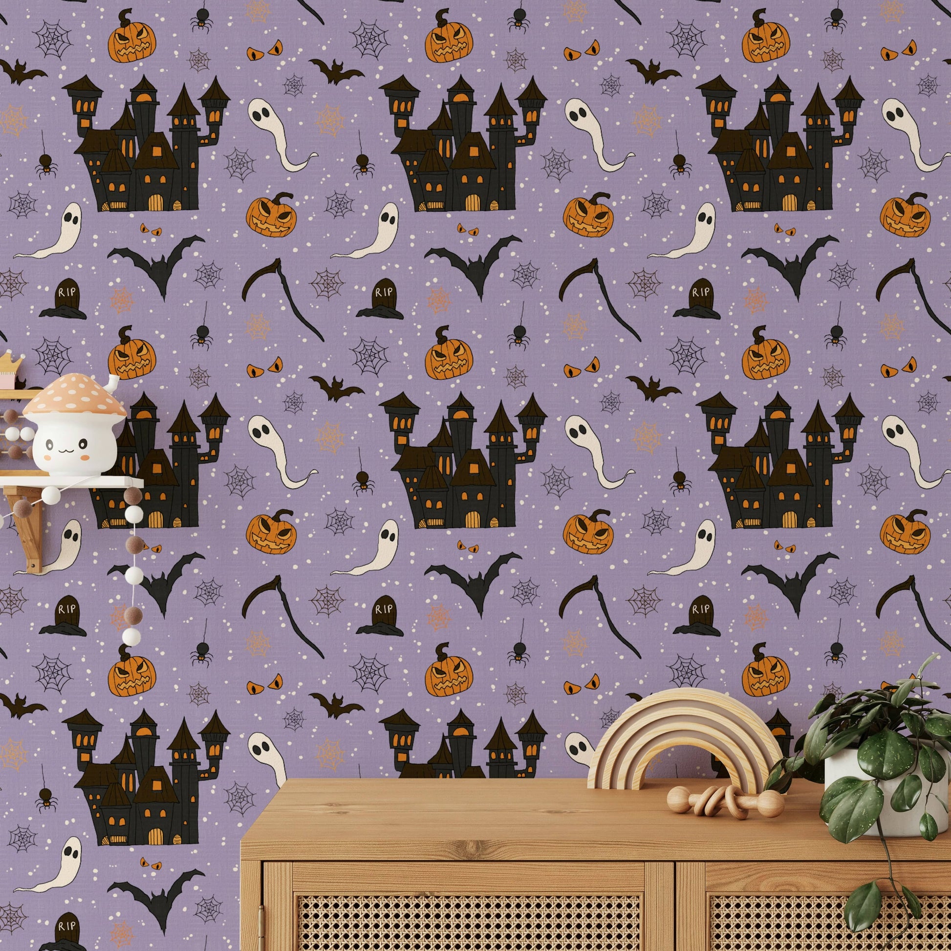 Phantom Castle Foggy Lavender spooky wallpaper.
