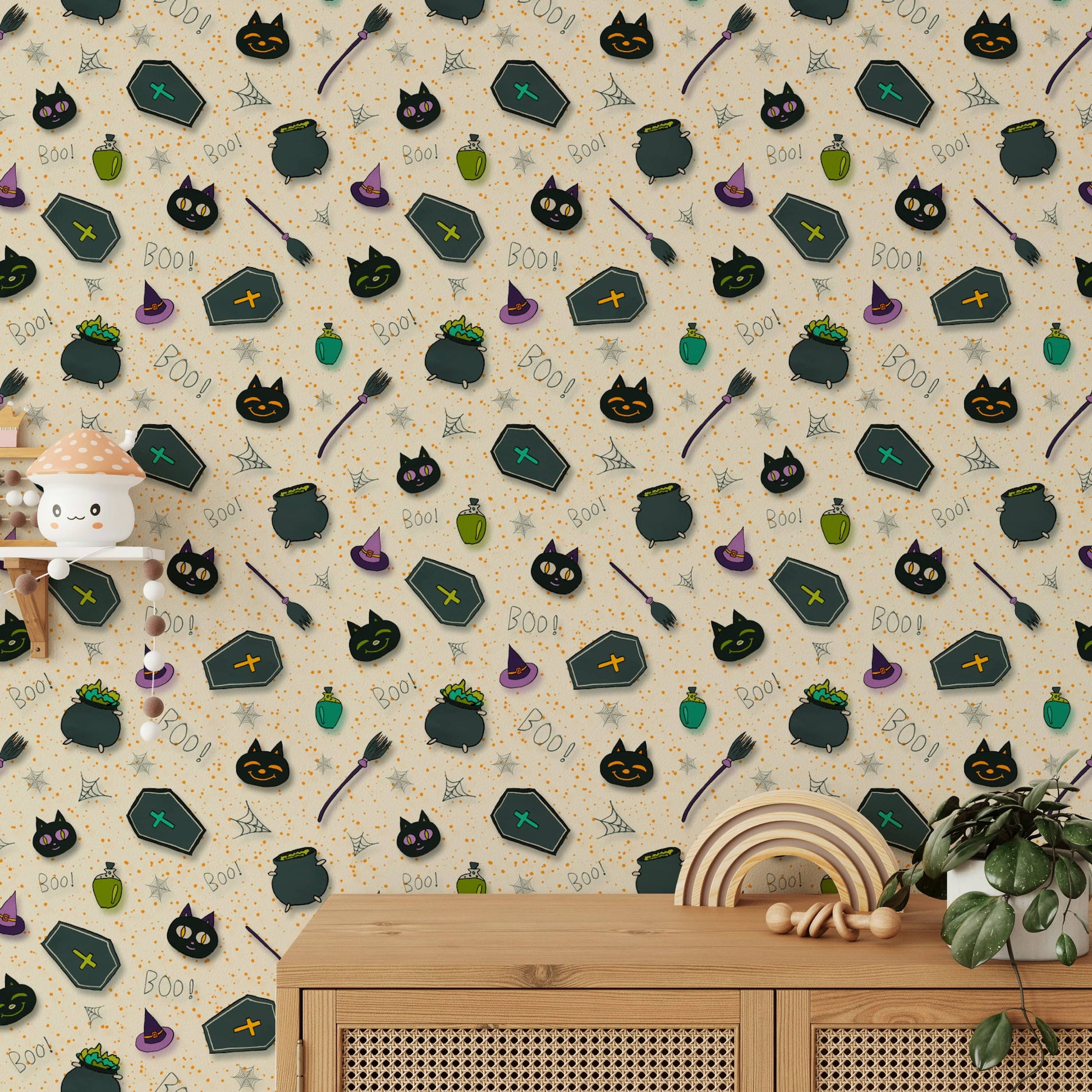 Boo! Halloween Fun Pearl witch wall mural.
