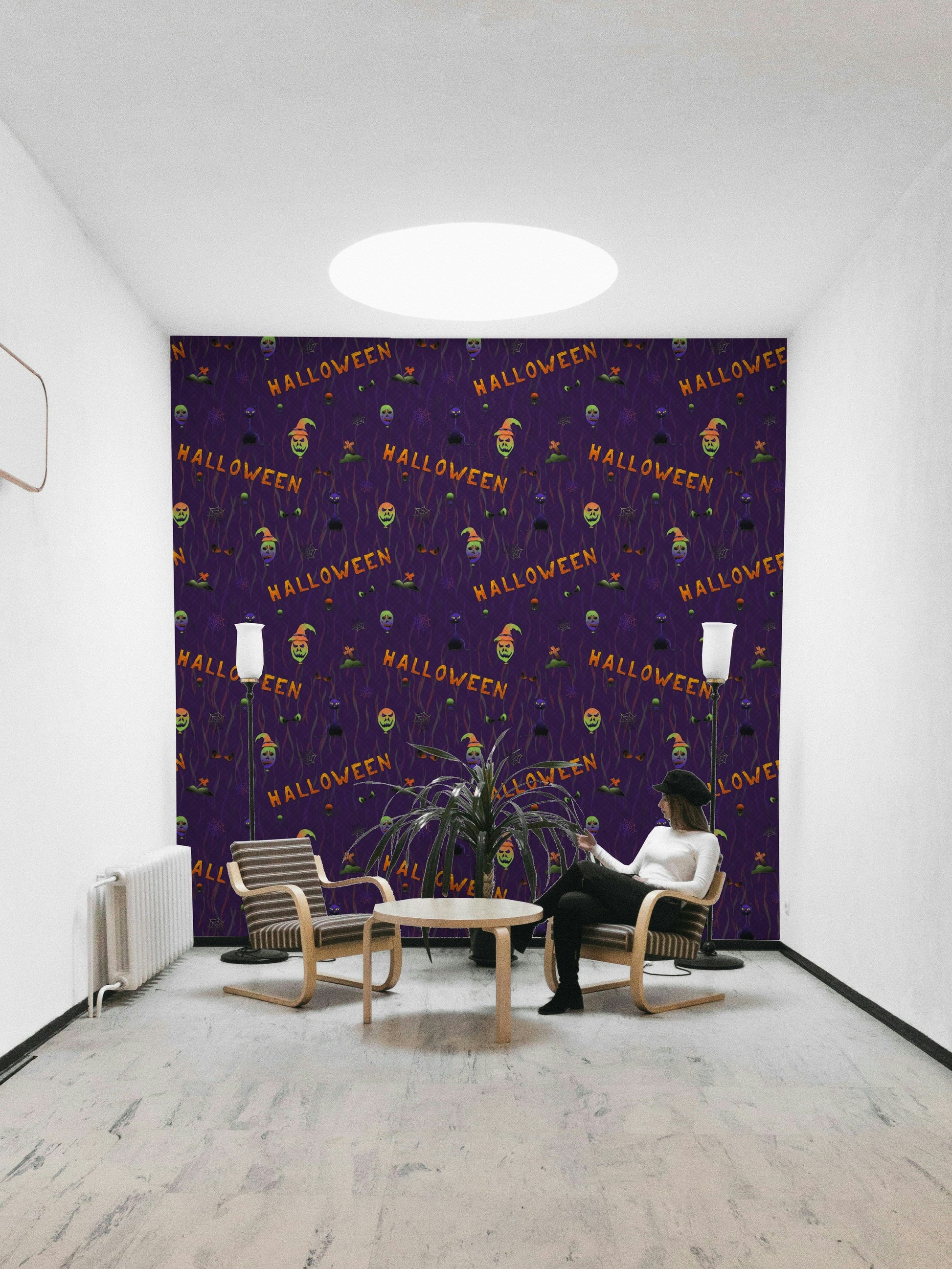Scary Halloween Purple Wallpaper living room
