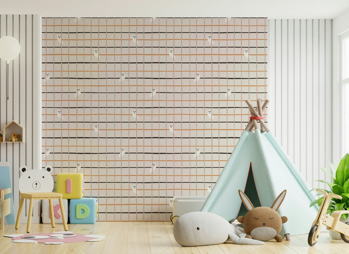 Vibrant spooky-season stripe pattern for holiday-themed walls.