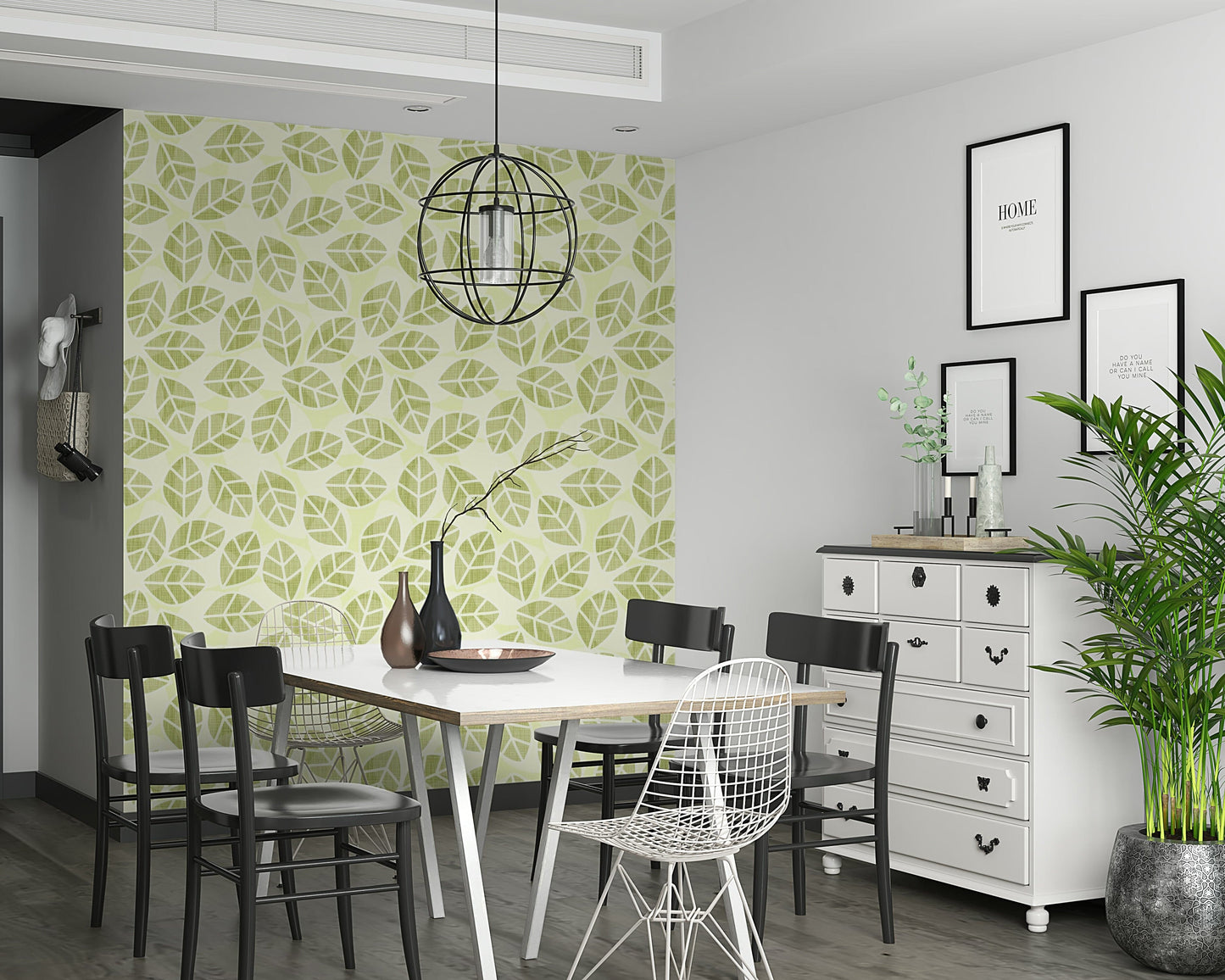 Playful Green Leaf Wallpaper – Energetic wallpaper showcasing a lively pattern of spring leaves.