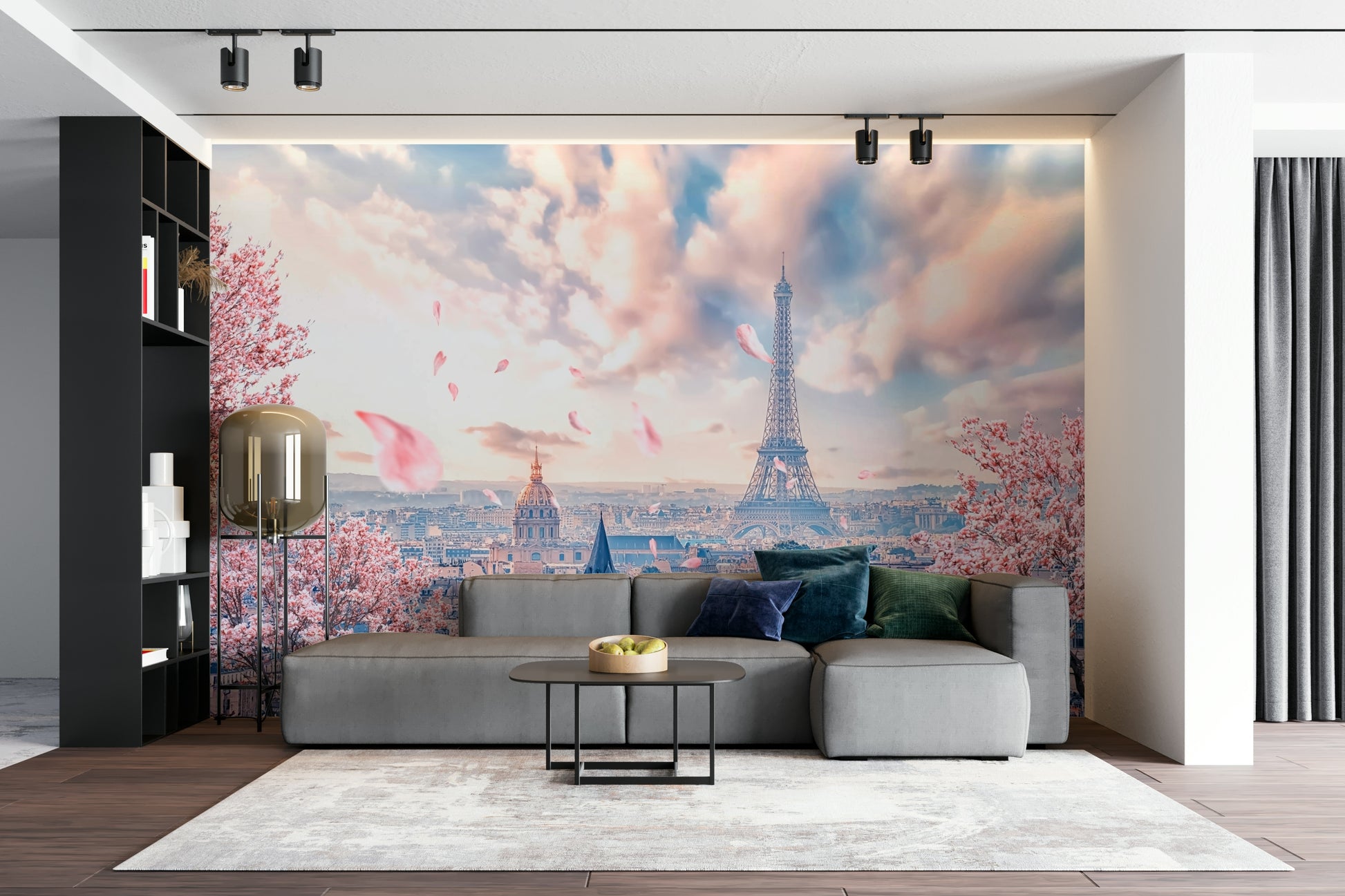 Eiffel Tower with dreamy spring sunset sky

