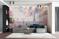 Eiffel Tower with dreamy spring sunset sky

