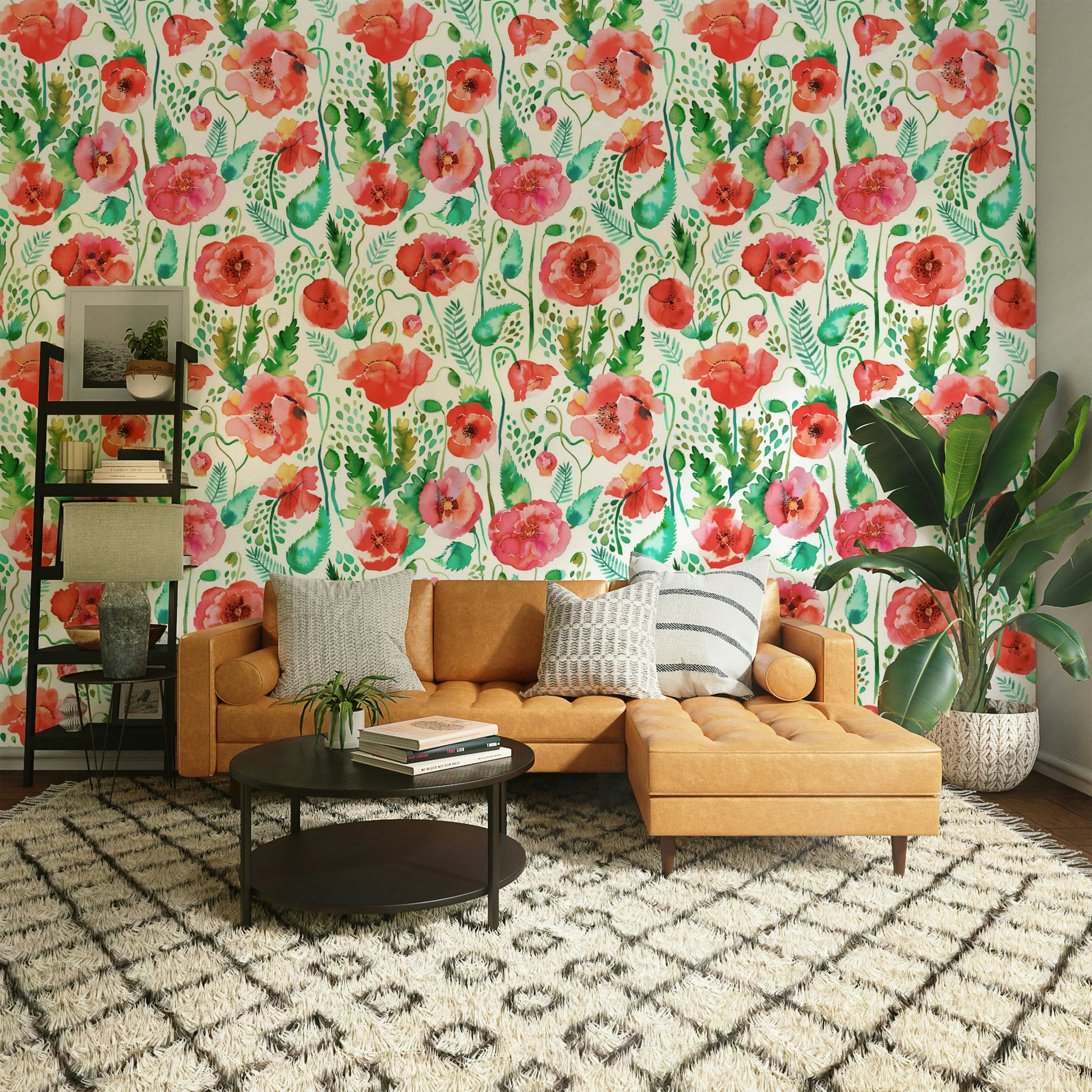 Watercolor poppy wallpaper for bringing a fresh, floral touch to your space.

