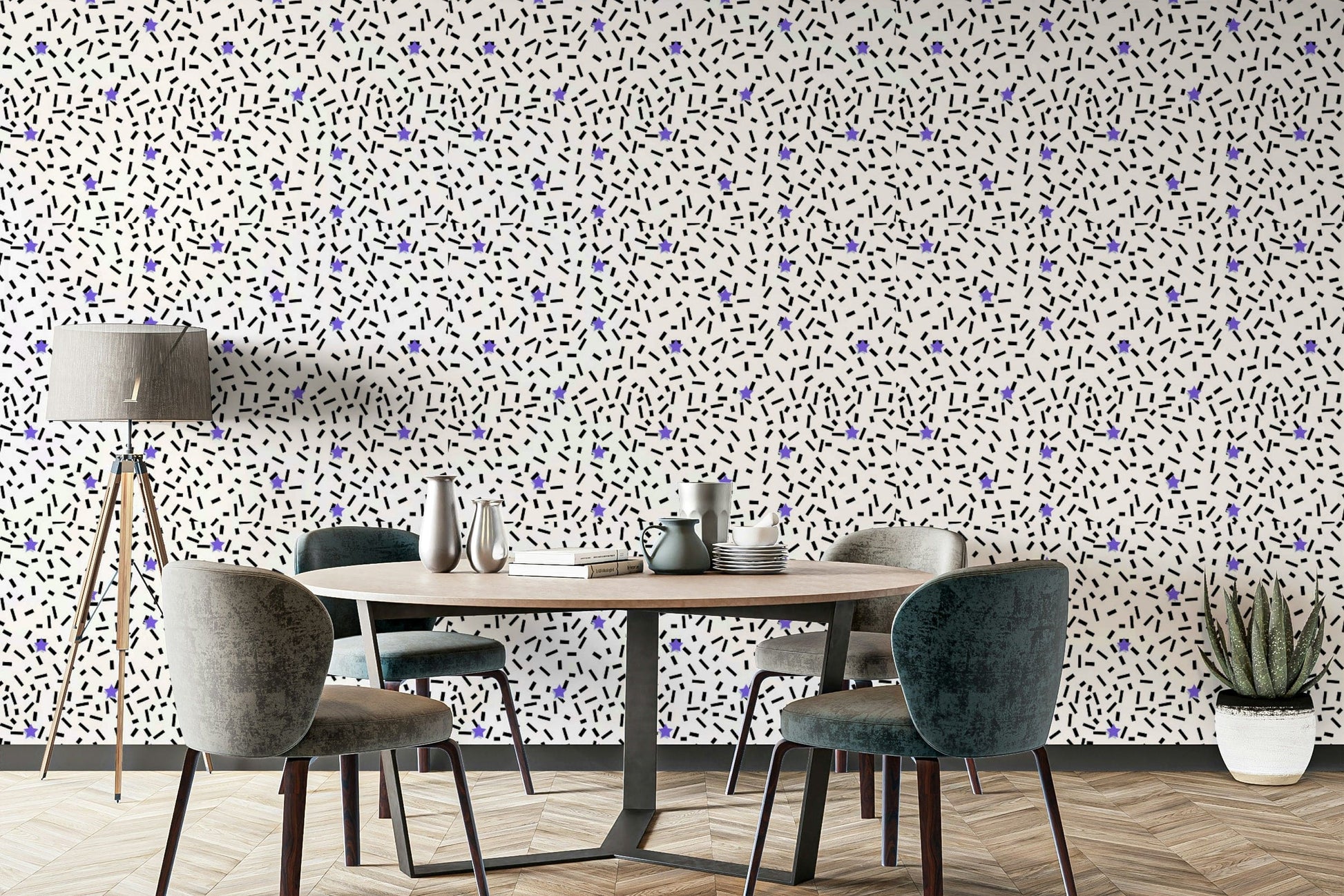 A peaceful wallpaper with a whimsical, celestial design.

