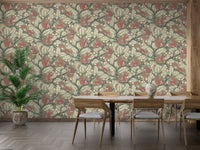 Green forest wallpaper with playful squirrel motifs

