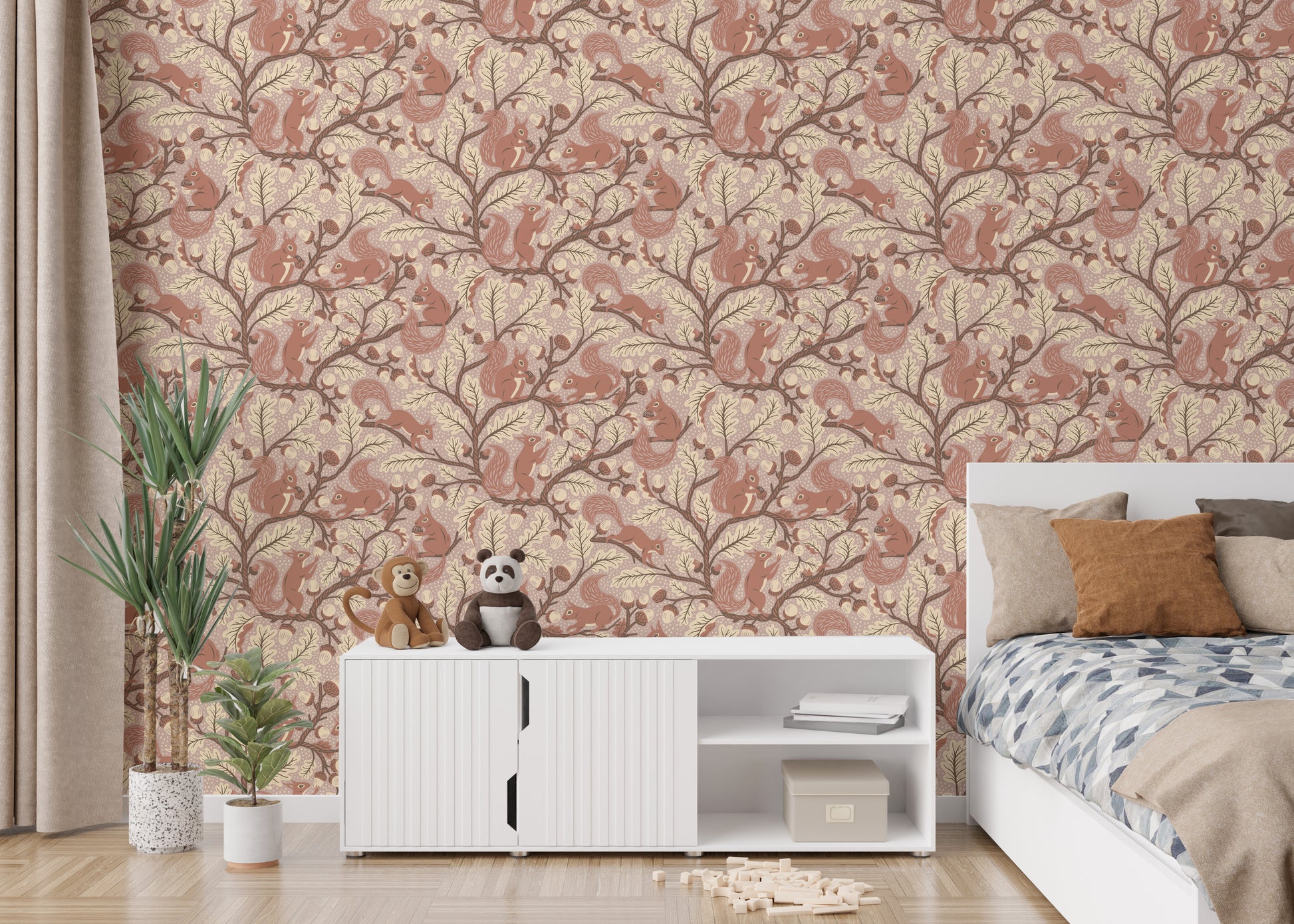 Realistic squirrel and oak foliage wall art

