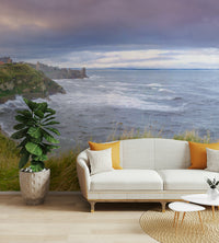 The wallpaper is perfect for a peaceful space.

