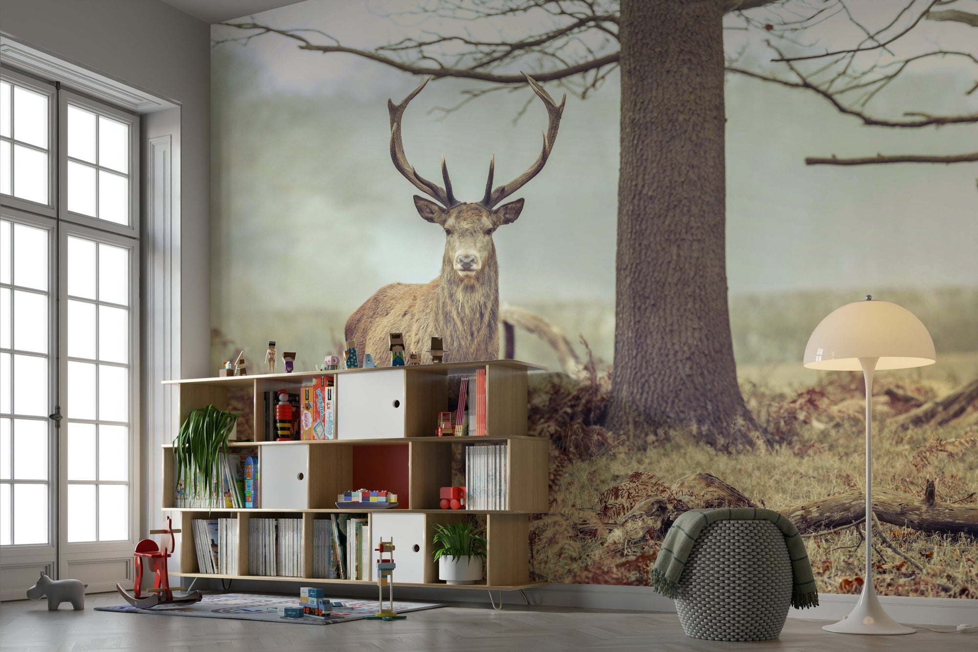 A high-quality print of a tranquil forest.

