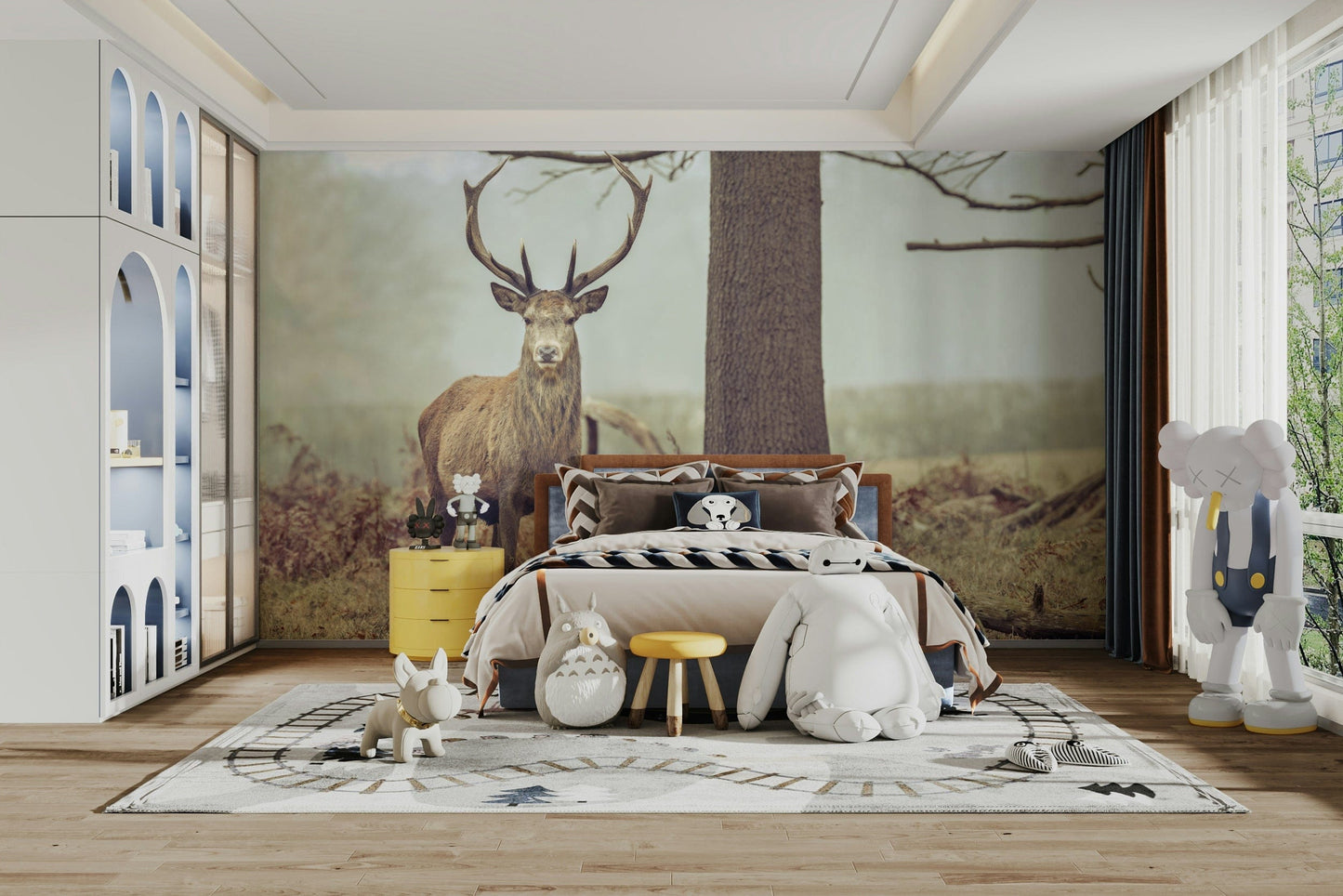 The wallpaper is perfect for a peaceful space.

