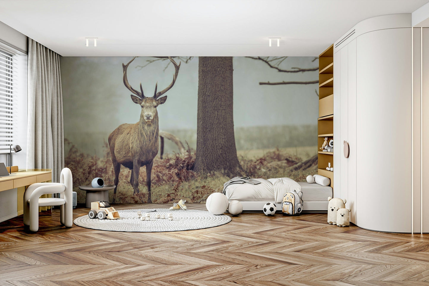 Wall mural with a lone stag.

