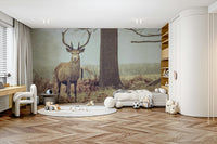 Wall mural with a lone stag.

