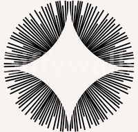Starburst Deco wallpaper close-up showing a single black sunburst of fine radiating lines around a cream diamond