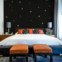 Black night sky mural with sparkling stars for bedroom decor

